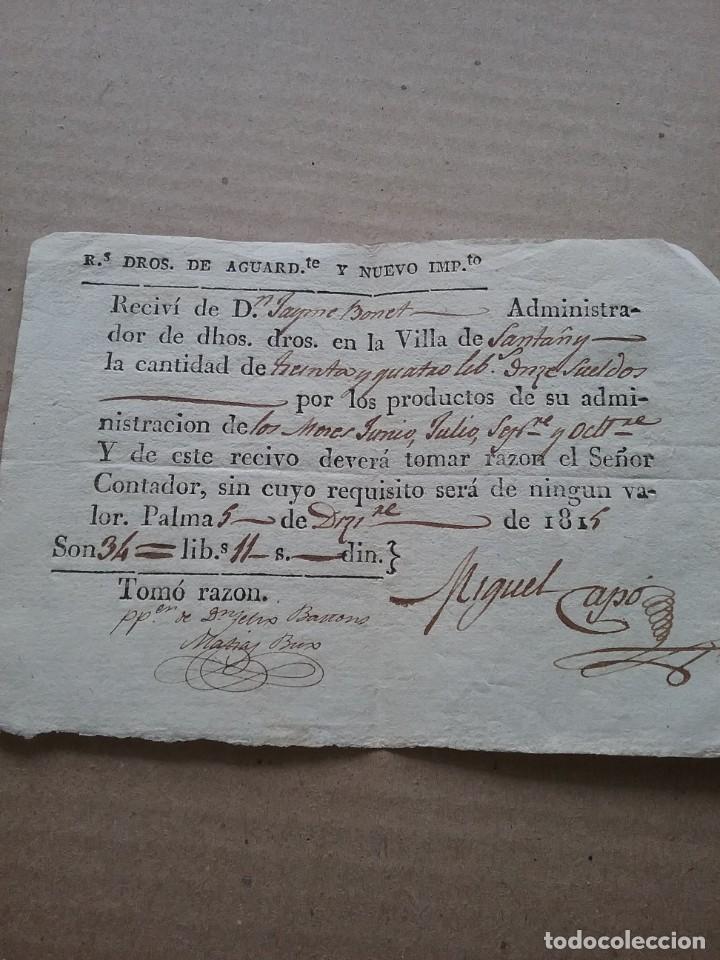Cartas comerciais: RECIVI DERECHOS DE AGUARDIENTE 5 dic 1815 (436-3)