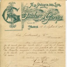 Cartas comerciales: MADRID- A LA PUERTA DEL SOL-GRANDES ALMACENES- ISIDORO GARCIA- TEXTIL- AÑO 1902