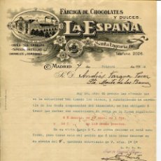 Cartas comerciales: MADRID-FÁBRICA DE CHOCOLATES Y DULCES -LA ESPAÑA- AÑO 1919