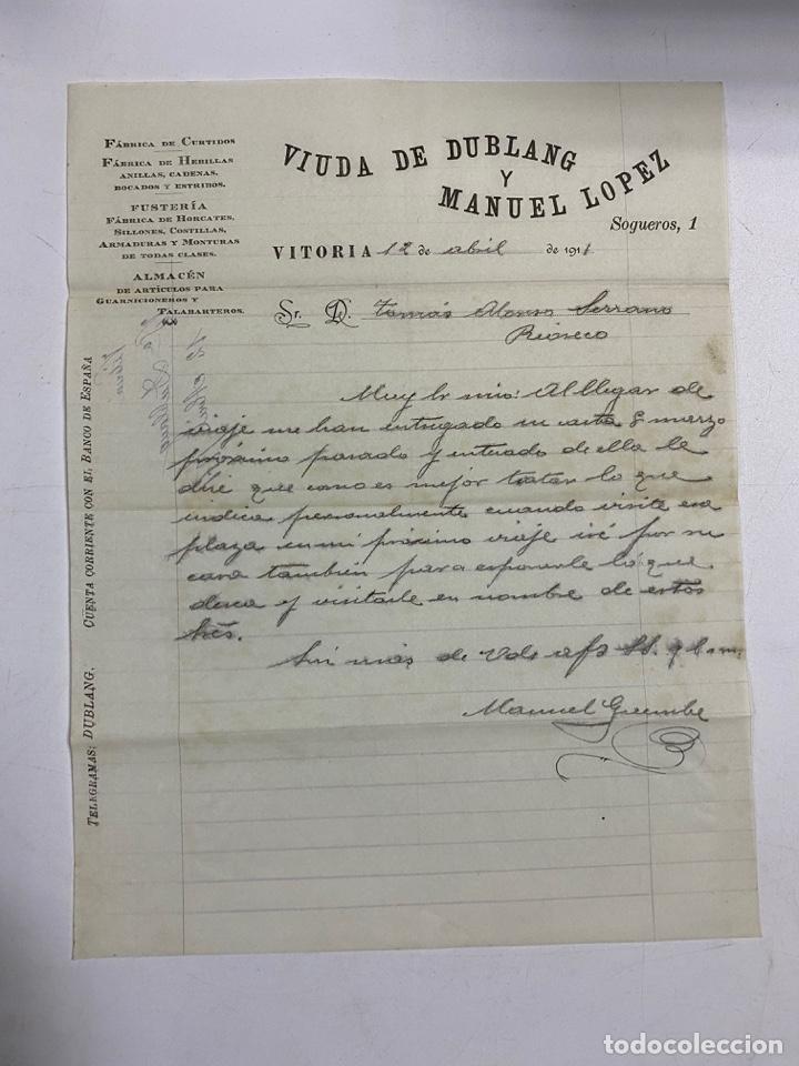 Cartas comerciais: CARTA COMERCIAL. VIUDA DE DUBLANG Y MANUEL LOPEZ. FABRICA DE CUTRIDOS. VITORIA, 1911