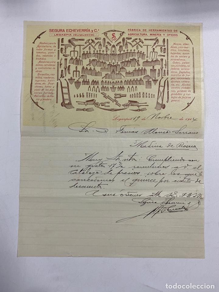 Cartas comerciais: CARTA COMERCIAL. SEGURA ECHEVARRIA Y CIA. FABRICA DE HERRAMIENTAS DE AGRICULTURA. LEGAZPIA, 1914