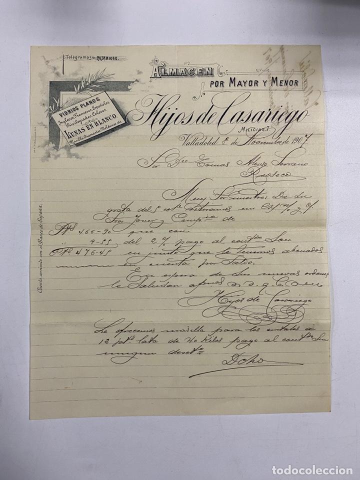 Lettres commerciales: CARTA COMERCIAL. HIJOS DE CASARIEGO. ALMACEN POR MAYOR Y MENOR. VALLADOLID, 1907