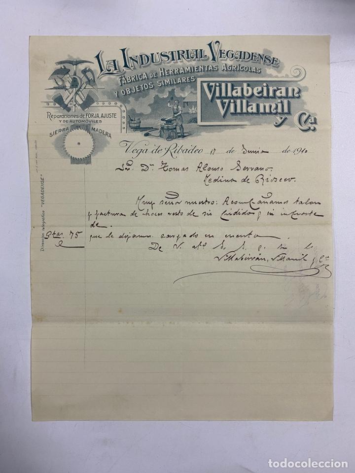 Cartas comerciais: CARTA COMERCIAL. VILLABEIRAN VILLAMIL Y CIA. LA INDUSTRIAL VEGADENSE. FABRICA HERRAMIENTAS AGRICOLAS