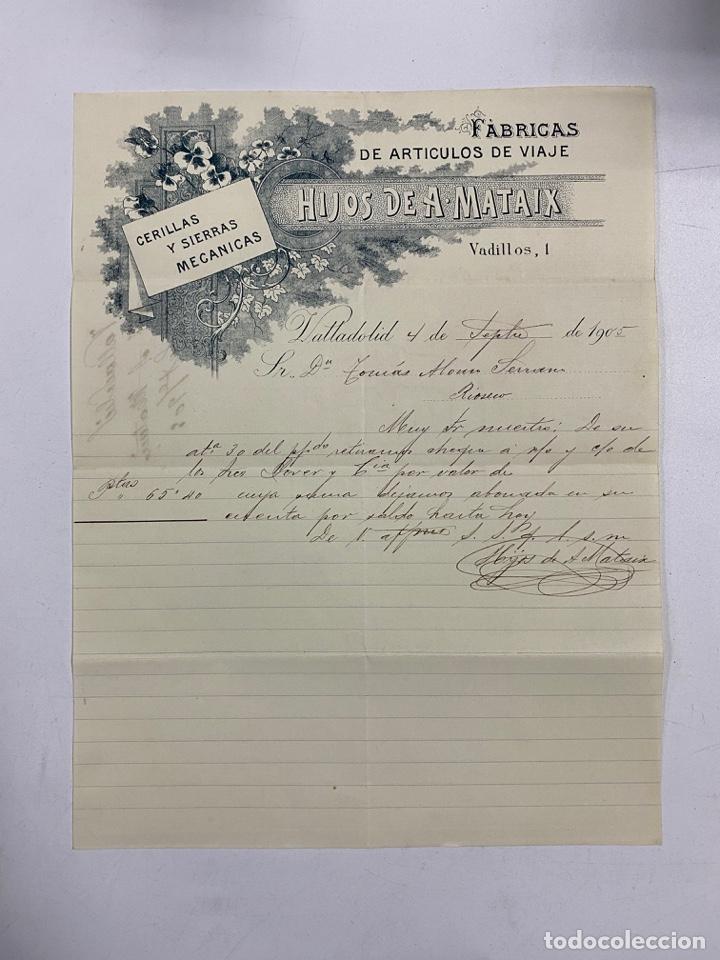 Lettres commerciales: CARTA COMERCIAL. HIJOS DE A. MATAIX. FABRICAS DE ARTICULOS DE VIAJE. VALLADOLID, 1905