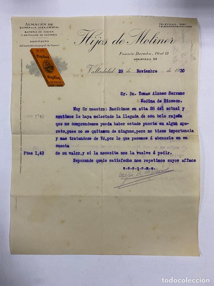 Gesch&auml;ftsbriefe: CARTA COMERCIAL. HIJOS DE MOLINER. ALMACEN DE QUINCALLA, LOZA, CRISTAL. VALLADOLID,1930