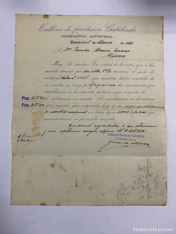 Gesch&auml;ftsbriefe: CARTA COMERCIAL. TALLERES DE FUNDICION GABILONDO. COMPA&Ntilde;IA ANONIMA. VALLADOLID, 1910