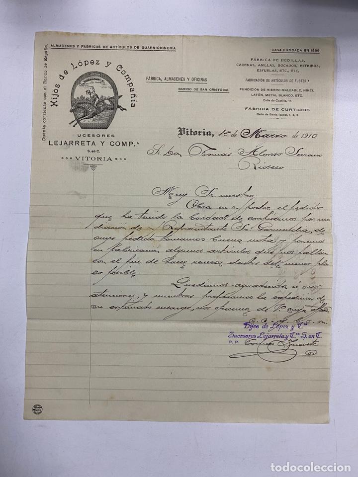Cartas comerciais: CARTA COMERCIAL.HIJOS DE LOPEZ Y COMPA&Ntilde;IA.ALMACENES Y FABRICAS ARTICULOS GUARNICIONERIA.VITORIA,1910