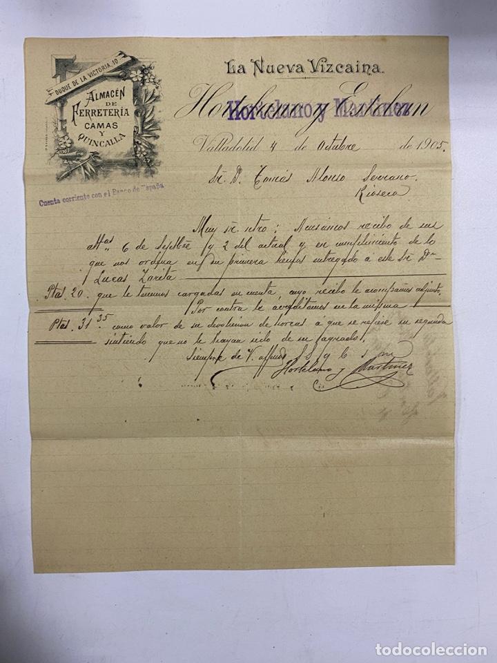 Gesch&auml;ftsbriefe: CARTA COMERCIAL. LA NUEVA VIZCAINA. ALMACEN DE FERRETERIA CAMAS Y QUINCALLA.VALLADOLID,1905