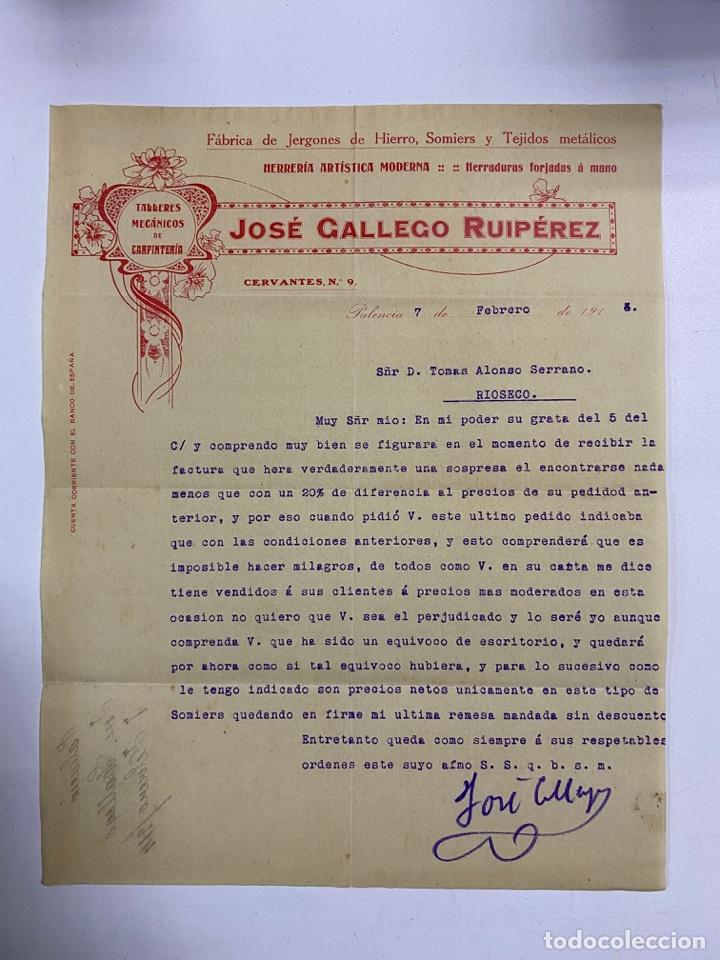 Gesch&auml;ftsbriefe: CARTA COMERCIAL. JOSE GALLEGO RUIPEREZ. FABRICA DE JERGONES DE HIERROS, SOMIERS. PALENCIA,1914