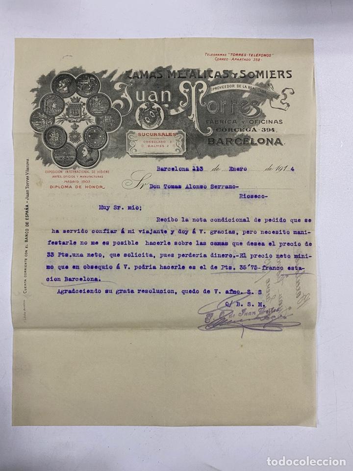 Gesch&auml;ftsbriefe: CARTA COMERCIAL. JUAN TORRES. CAMAS METALICAS Y SOMIERS. BARCELONA, 1914