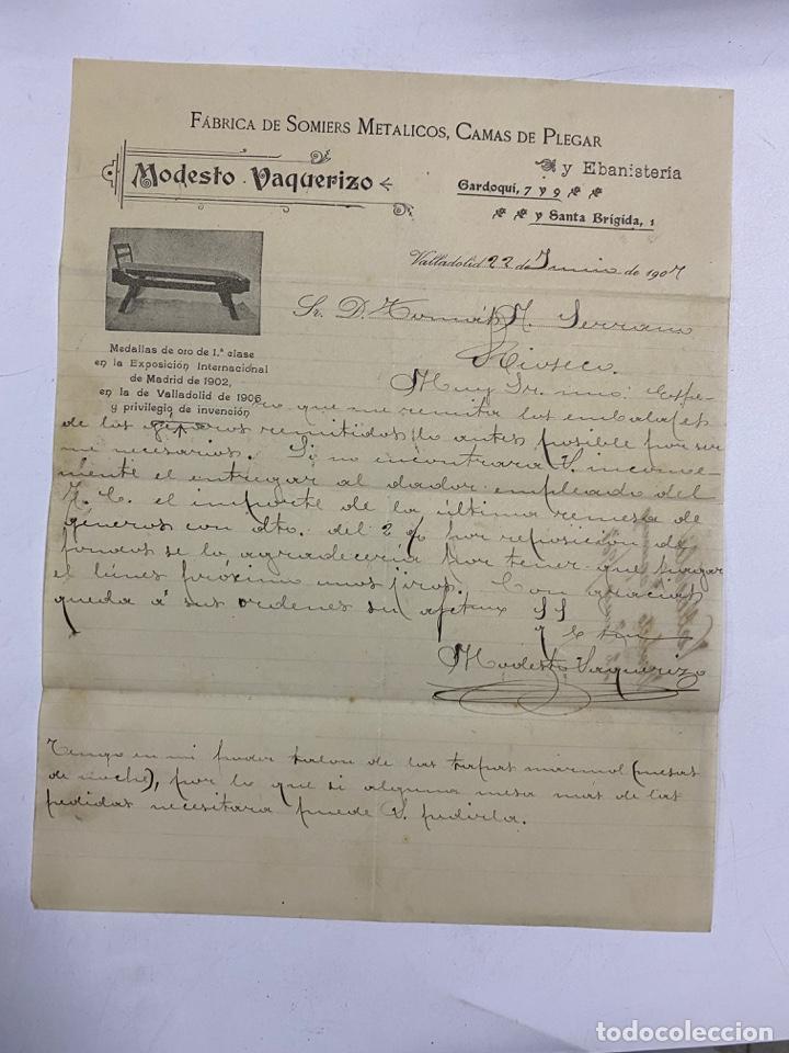 Gesch&auml;ftsbriefe: CARTA COMERCIAL. MODESTO VAQUERIZO. FABRICA DE SOMIERS METALICOS Y EBANISTERIA. VALLADOLID,1907