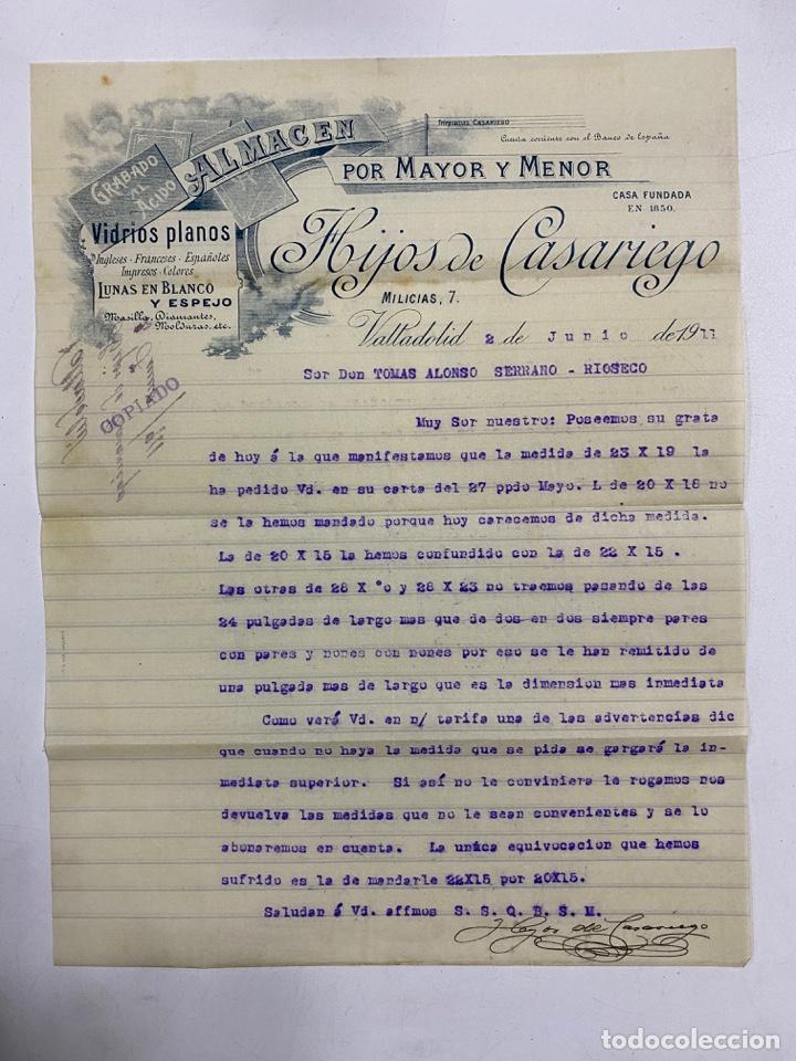 Gesch&auml;ftsbriefe: CARTA COMERCIAL. HIJOS DE CASARIEGO. ALMACEN POR MAYOR Y MENOR. VIDRIOS. VALLADOLID, 1911