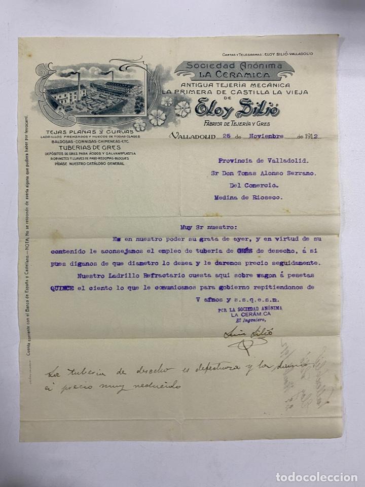 Cartas comerciais: CARTA COMERCIAL. ELOY SILIO. FABRICA DE TEJERIA Y GRES. VALLADOLID, 1912