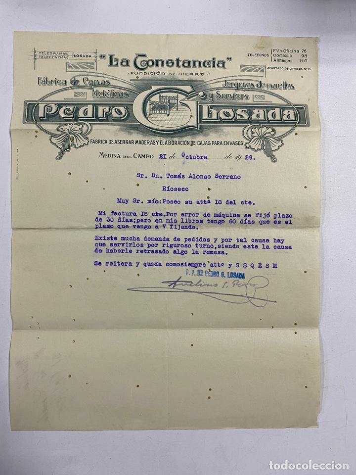 Cartas comerciales: CARTA COMERCIAL. PEDRO GLOSADA. LA CONSTANCIA. FABRICA DE CAMAS METALICAS.MEDINA DEL CAMPO,1929