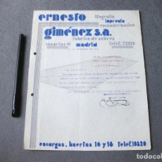 Cartas comerciales: FACTURA DE ERNESTO GIMENEZ MORENO. FÁBRICA DE SOBRES Y MANIPULADOS. MADRID 1931. Lote 263912540