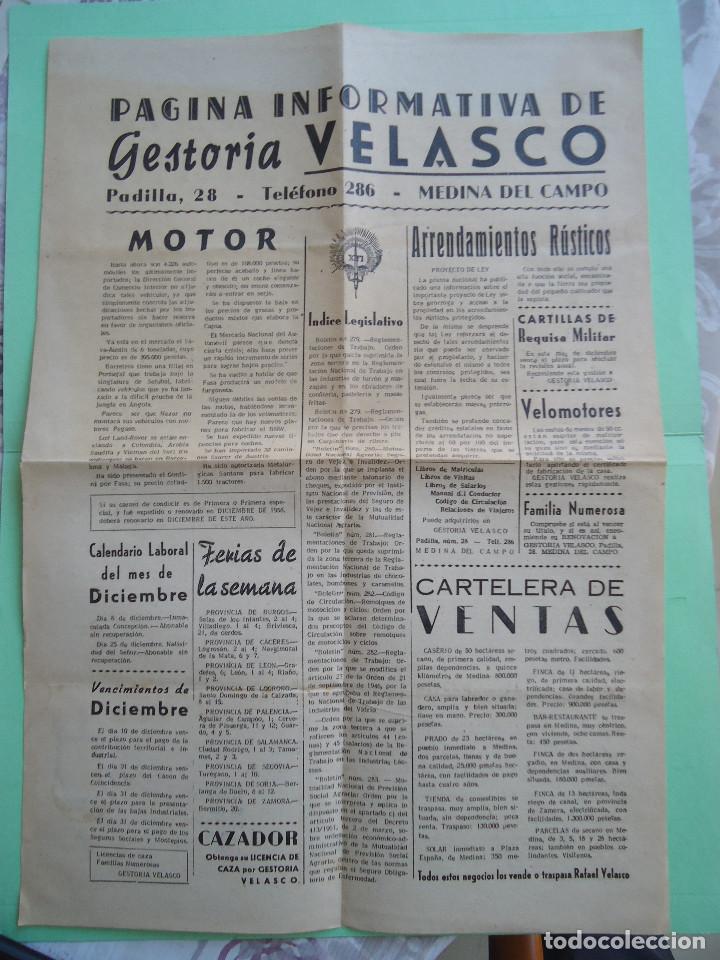 Cartas comerciais: ANTGUA PAGINA INFORMATIVA DE LA GESTORIA VELASCO DE MEDINA DEL CAMPO. TIPO PERIODICO