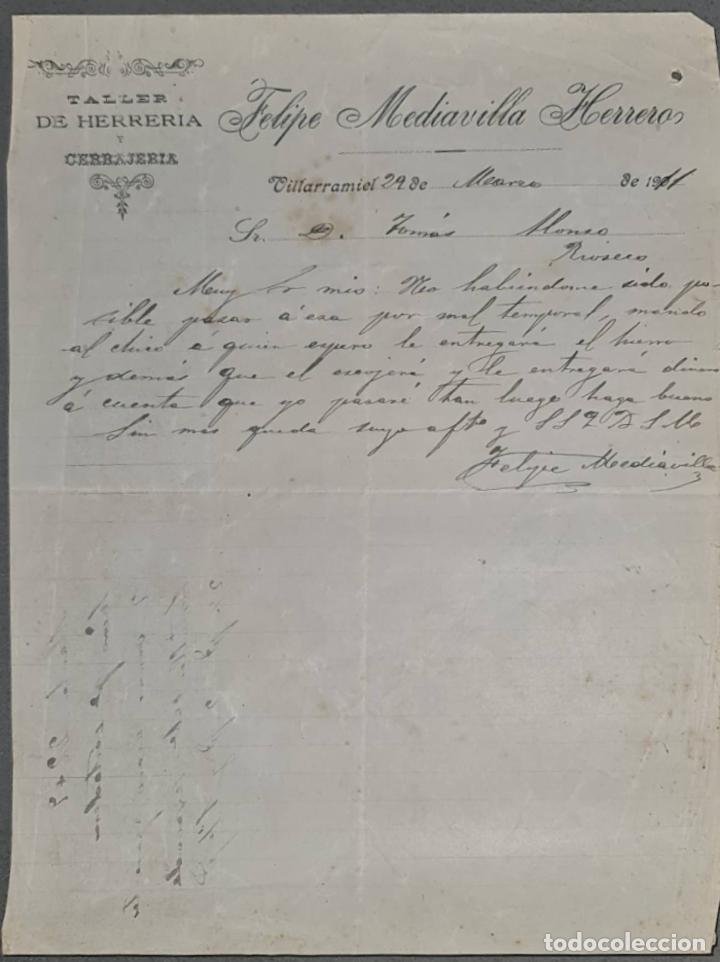 Cartas comerciais: Felipe Mediavilla Herrero. Taller de Herrer&iacute;a y Cerrajer&iacute;a. Villarramiel. Espa&ntilde;a 1911