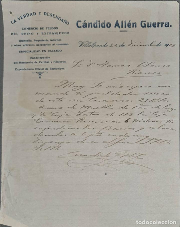 Cartas comerciais: C&aacute;ndido All&eacute;n Guerra. La verdad y Desenga&ntilde;o. Comercio de tejidos. Villalpando. Espa&ntilde;a 1918