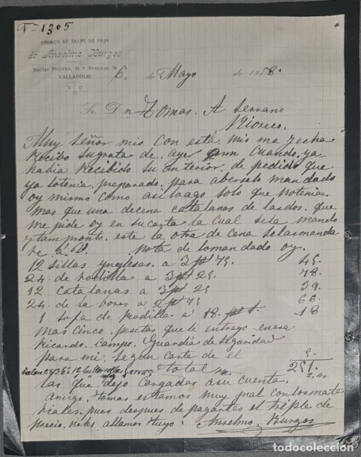 Cartas comerciais: Anselmo Burgos. F&aacute;brica de sillas de paja. Valladolid. Espa&ntilde;a 1918