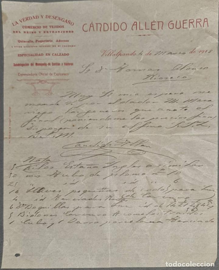 Cartas comerciais: C&aacute;ndido All&eacute;n Guerra. La verdad y Desenga&ntilde;o. Comercio de tejidos. Villalpando. Espa&ntilde;a 1918