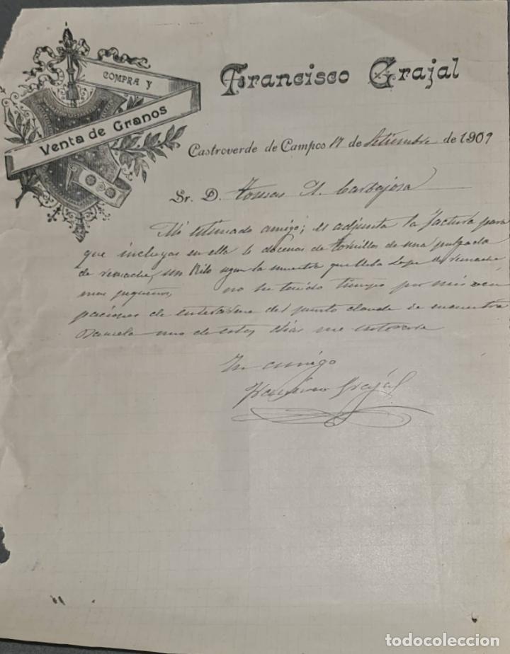Cartas comerciais: Franc&iacute;sco Grajal. Compra y Venta de granos. Castroverde del Campo. Espa&ntilde;a 1909