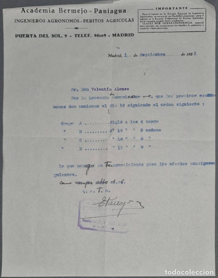 Cartas comerciais: Academia Bermejo- Paniagua. Ingenieros Agr&oacute;nomos- Peritos Agr&iacute;colas. Madrid. Espa&ntilde;a 1933