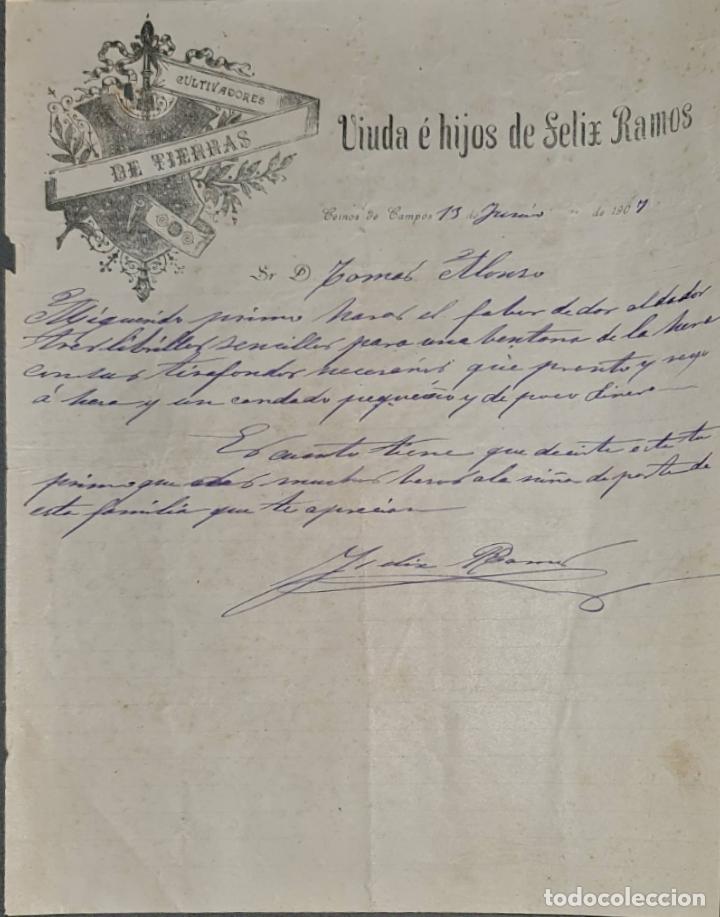 Cartas comerciais: Viuda &eacute; Hijos de F&eacute;lix Ramos. Cultivadores de tierras. Ceinos de Campos 1907