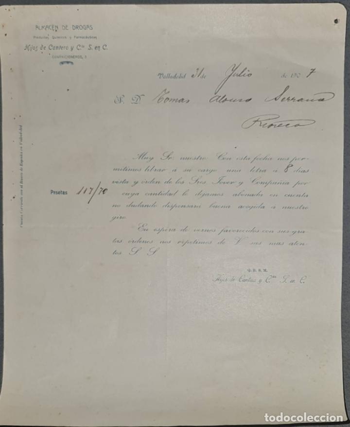 Cartas comerciais: Hijos de Cantero y C&iacute;a. S.en C.Almac&eacute;n de drogas, productos qu&iacute;micos y farmac&eacute;uticos.Valladolid 1907