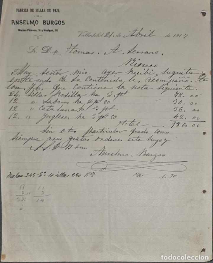 Cartas comerciais: Anselmo Burgos. F&aacute;brica de sillas de paja. Valladolid. Espa&ntilde;a 1917
