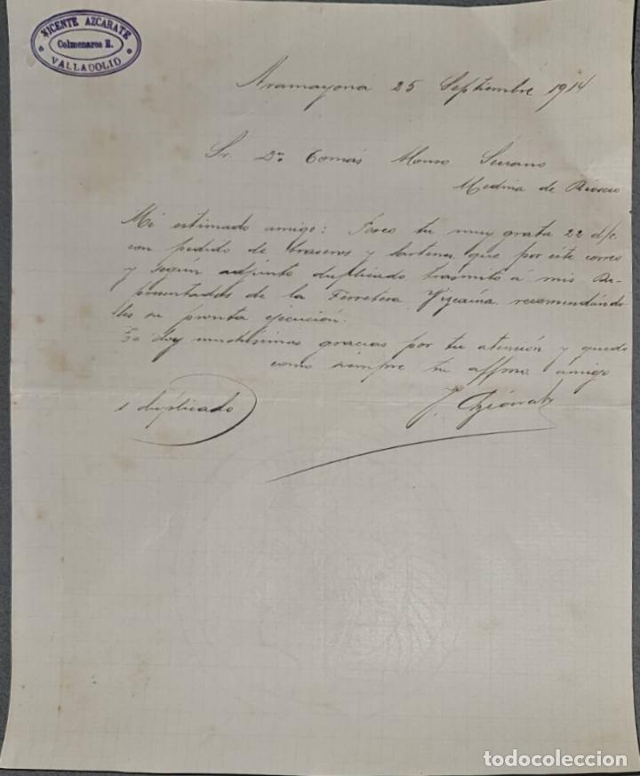 Cartas comerciais: Vicente Azcarte. Colmenares E. Valladolid. Espa&ntilde;a 1914