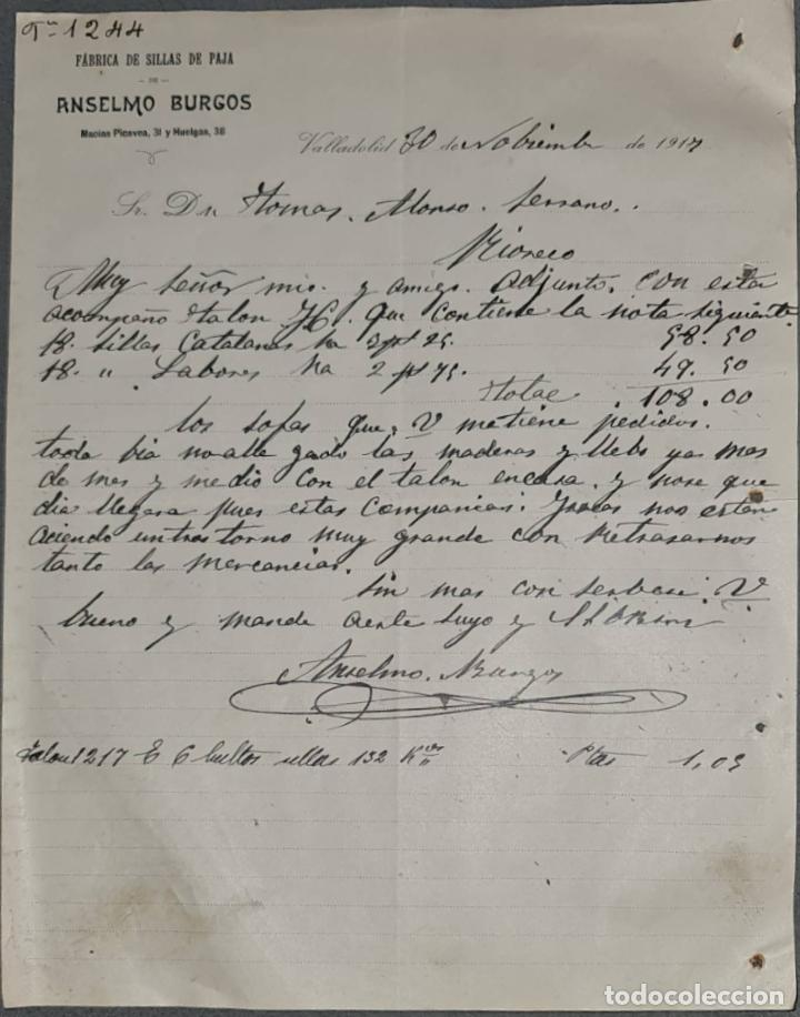 Cartas comerciais: Anselmo Burgos. F&aacute;brica de sillas de paja. Valladolid. Espa&ntilde;a 1917