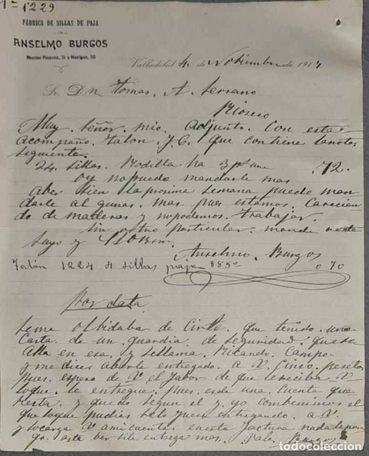 Cartas comerciais: Anselmo Burgos. F&aacute;brica de sillas de paja. Valladolid. Espa&ntilde;a 1917