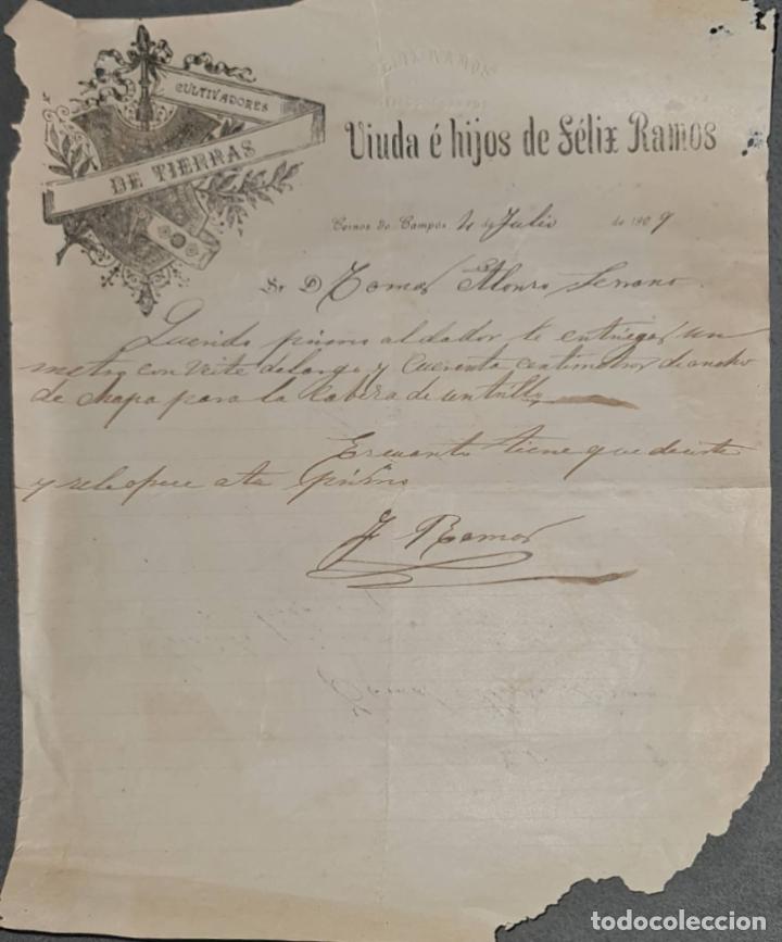 Cartas comerciais: Viuda &eacute; Hijos de F&eacute;lix Ramos. Cultivadores de tierras. Ceinos de Campos 1909