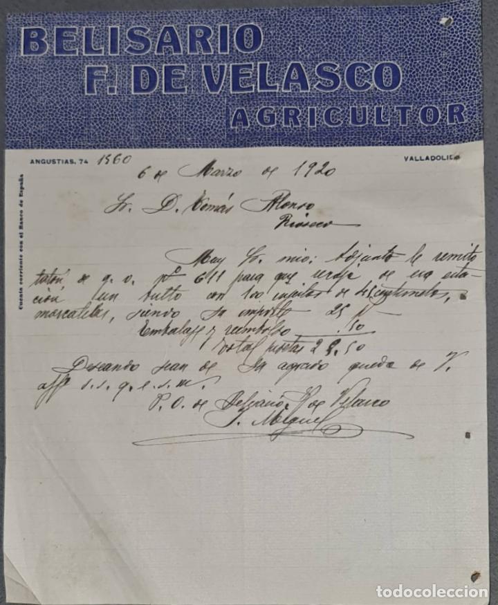 Cartas comerciais: Belisario F. de Velasco. Agricultor. Valladolid. Espa&ntilde;a 1920