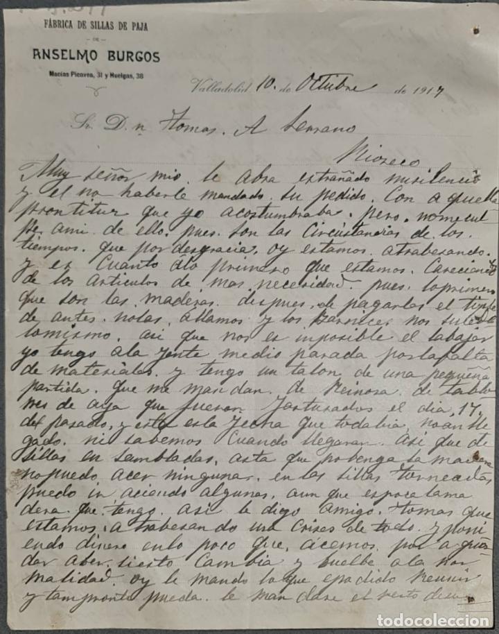 Cartas comerciais: Anselmo Burgos. F&aacute;brica de sillas de paja. Valladolid. Espa&ntilde;a 1917