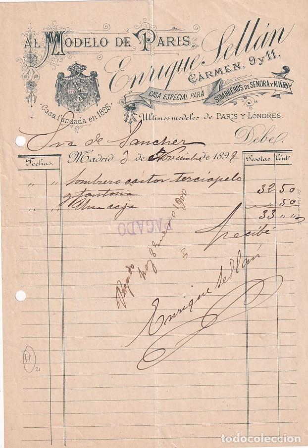 Cartas comerciales: Modelo de Paris. Enrique Sell&aacute;n sombreros. Madrid. Firma propietario.