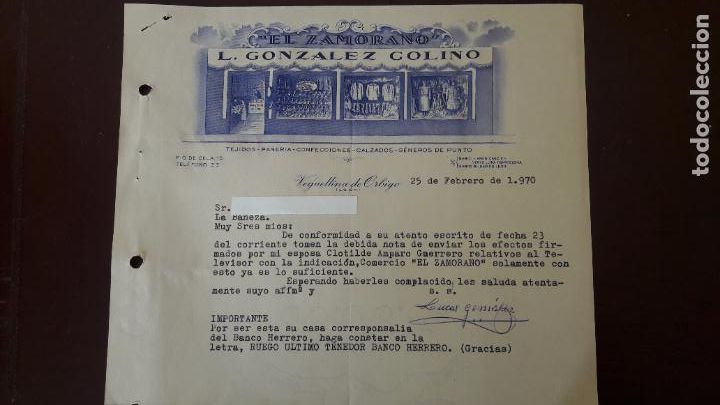 Cartas comerciales: CARTA COMERCIAL DEL COMERCIO TEJIDOS EL ZAMORANO - Foto 1