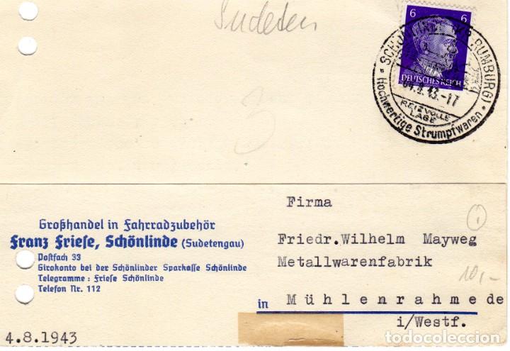 Cartas comerciais: TARJETA COMERCIAL CIRCULADA EN AGOSTO 1943 ALEMANIA. SELLO HITLER,