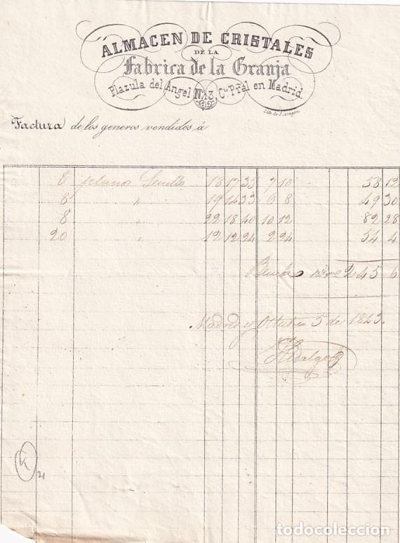 Cartas comerciales: Almac&eacute;n de Cristales de la F&aacute;brica de la Granja. Plazuela del Angel. Madrid 1829