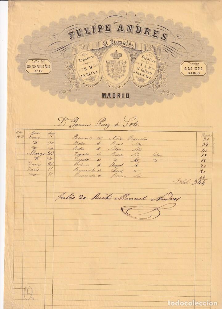 Cartas comerciales: Felipe Andres El Burgal&eacute;s. Zapatero de Su Majestad la Reina. Madrid. Firma propietario