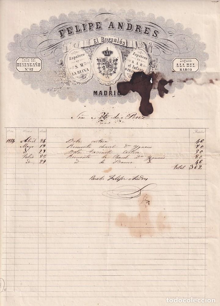 Cartas comerciales: Felipe Andres El Burgal&eacute;s. Zapatero de Su Majestad la Reina. Madrid. Firma propietario