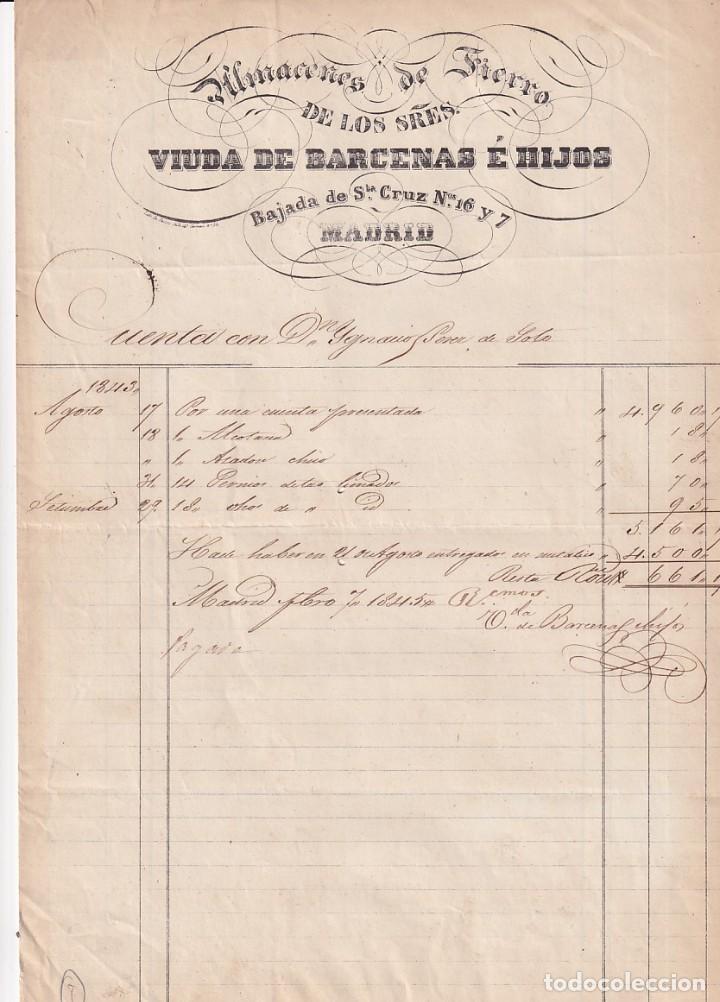 Cartas comerciales: Almac&eacute;n de Hierro de los Srs Viuda de Barcenas e hijos. Madrid Firma propietario.