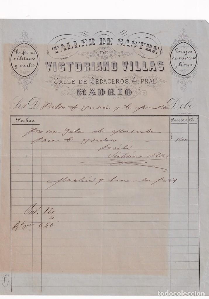 Cartas comerciales: Taller de sastre de Victoriano Villas. Madrid. Calle de Cedaceros. Firma propietario