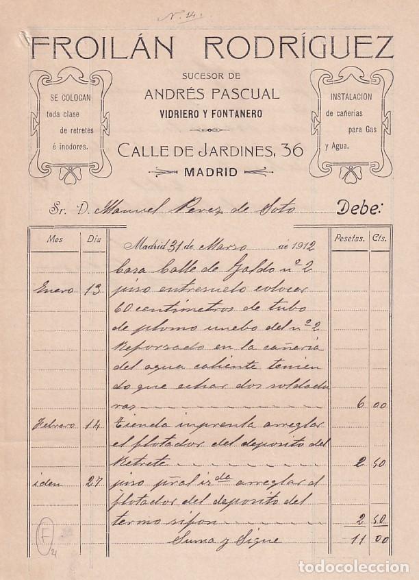 Cartas comerciais: Froil&aacute;n Rodriguez sucesor de Andr&eacute;s Pascual Vidriero y Fontanero. Calle Jardines Madrid. Firma