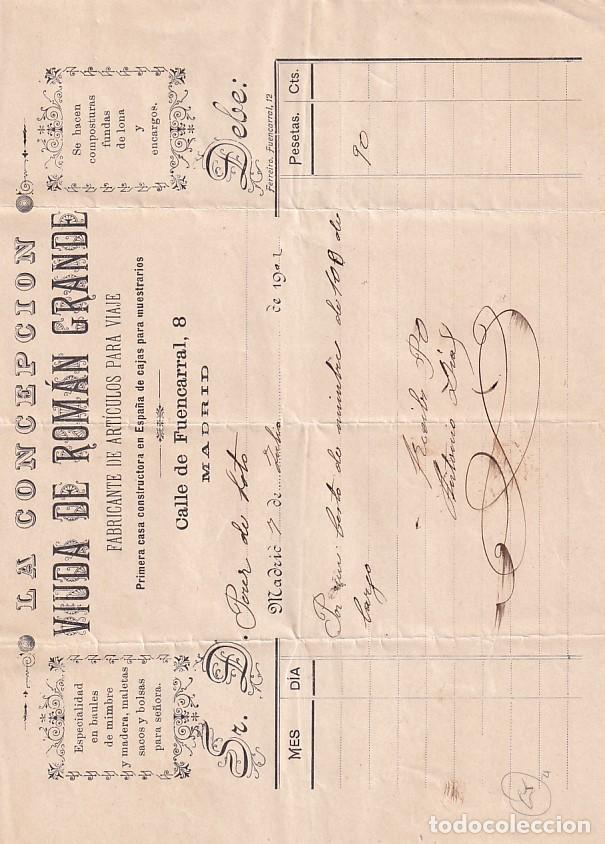 Cartas comerciais: Viuda de Rom&aacute;n Grande. La Concepci&oacute;n. Baules de mimbre. Fuencarral. Madrid. Firma propietario