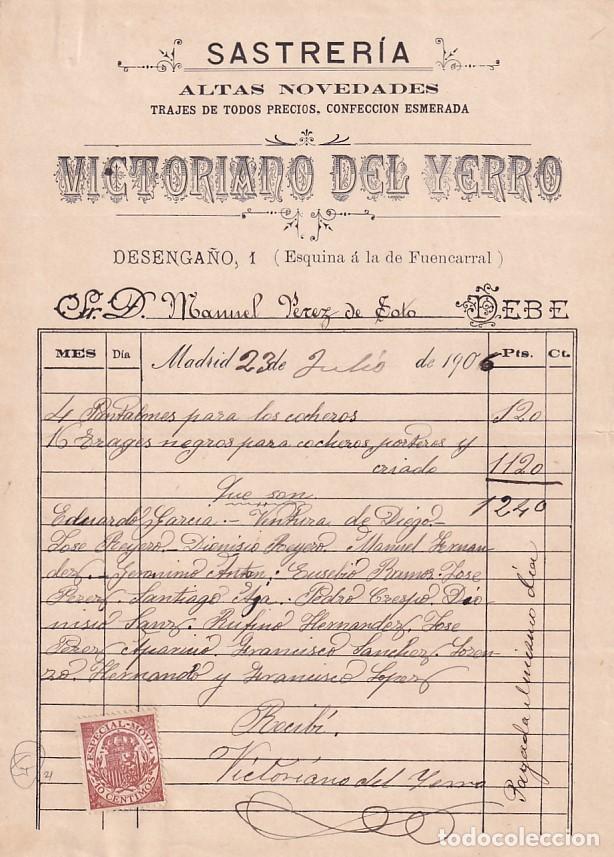 Cartas comerciais: Sastrer&iacute;a Altas novedades. Trajes. Victoriano del Yerro. Madrid. Firma propietario