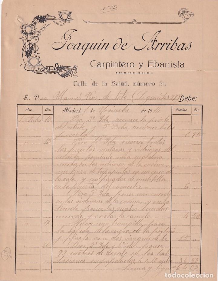 Cartas comerciais: Joaqu&iacute;n de Arribas. Carpintero y Ebanista. Calle de la Salud. Madrid. Firma propietario