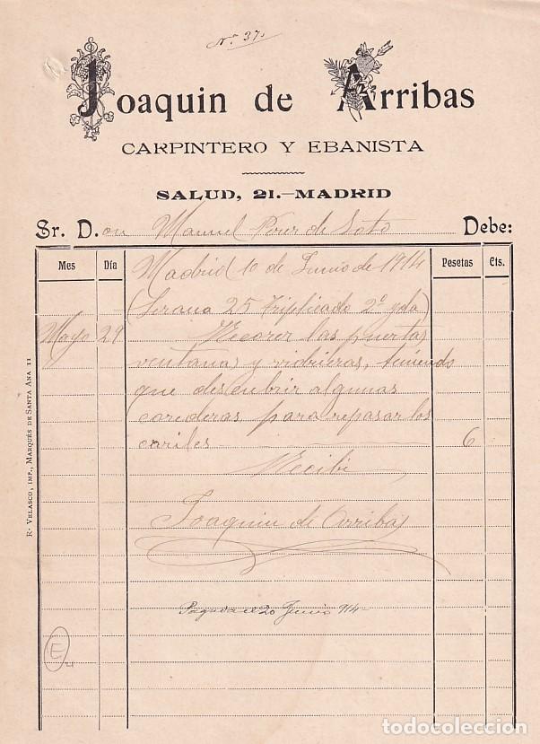 Cartas comerciais: Joaqu&iacute;n de Arribas. Carpintero y Ebanista. Calle de la Salud. Madrid. Firma propietario