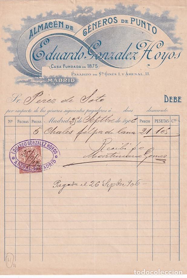 Cartas comerciais: Almac&eacute;n de g&eacute;neros de punto Eduardo Gonz&aacute;lez Hoyos. 1906. Madrid. Firma propietario