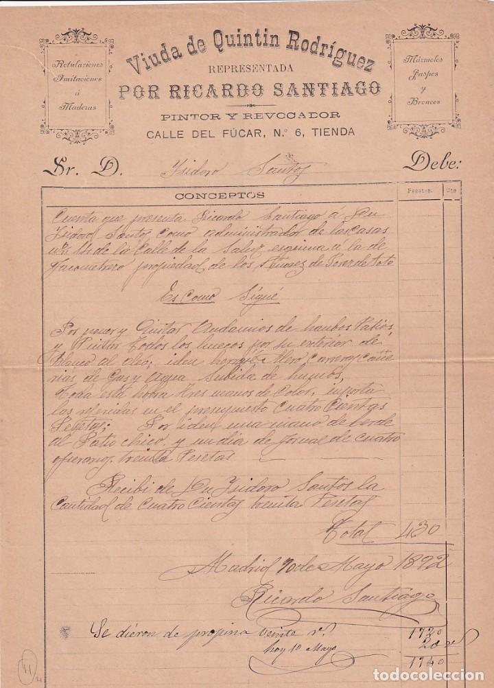 Cartas comerciais: Viuda de Quint&iacute;n Rodr&iacute;guez Ricardo Santiago. Pintor y revocador. Madrid. Firma propietario